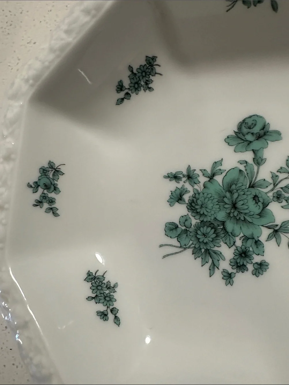 Rosenthal White Octagonal Porcelain Bowl with Green Floral Motif